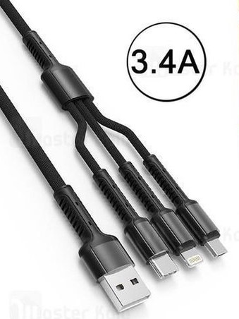 CABLE TOXIIK TOK3508 TRES EN UNO 1.2M 3.4A IPHONE V8 TIPO C